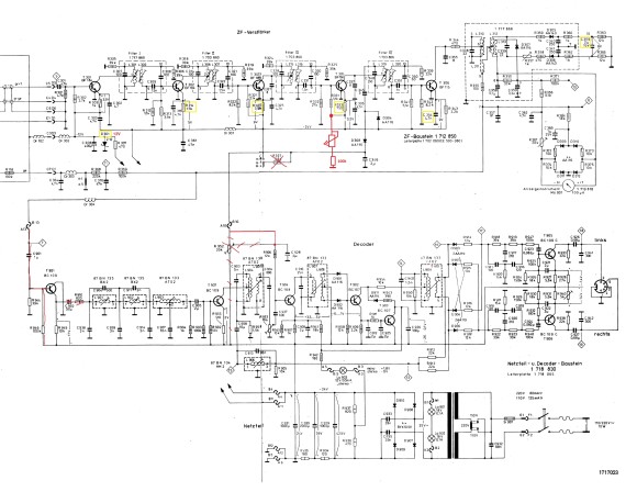 Schaltplan mit Messwerten und abweichender Bestückung